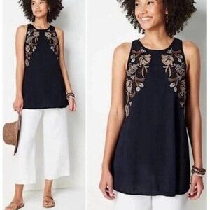 J.Jill Embroidered Gauzy Sleeveless Top. Navy. Size M